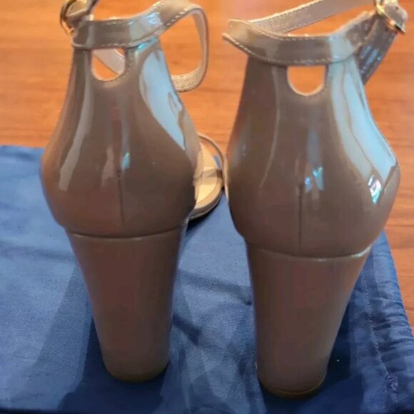 Stuart Weitzman Nudistcurve 75 3" Block Heel Sandal Size 11.5 M Patent Leather - Picture 2 of 6